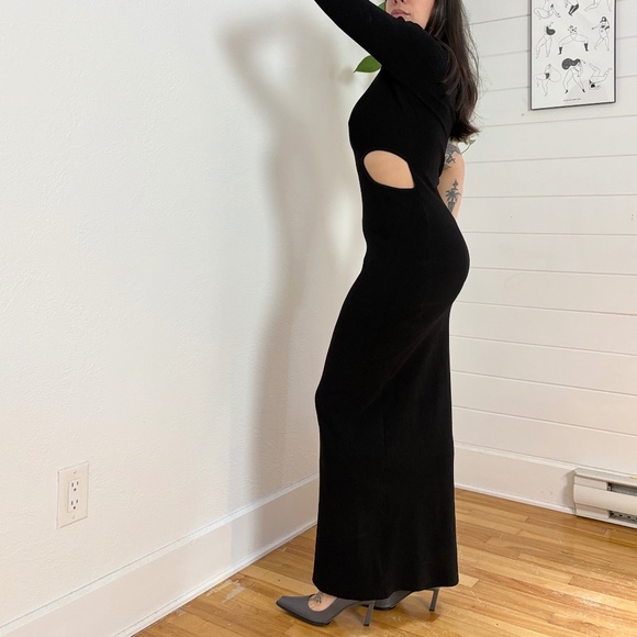 DISSH one shoulder cut out black ribbed maxi dress - Picture 2 of 6